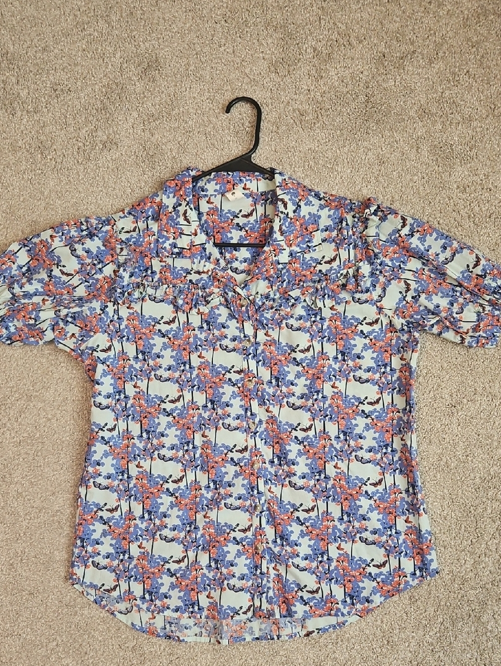 Kate Quinn Women’s XL Cotton Butterfly Floral Button Up Shirt